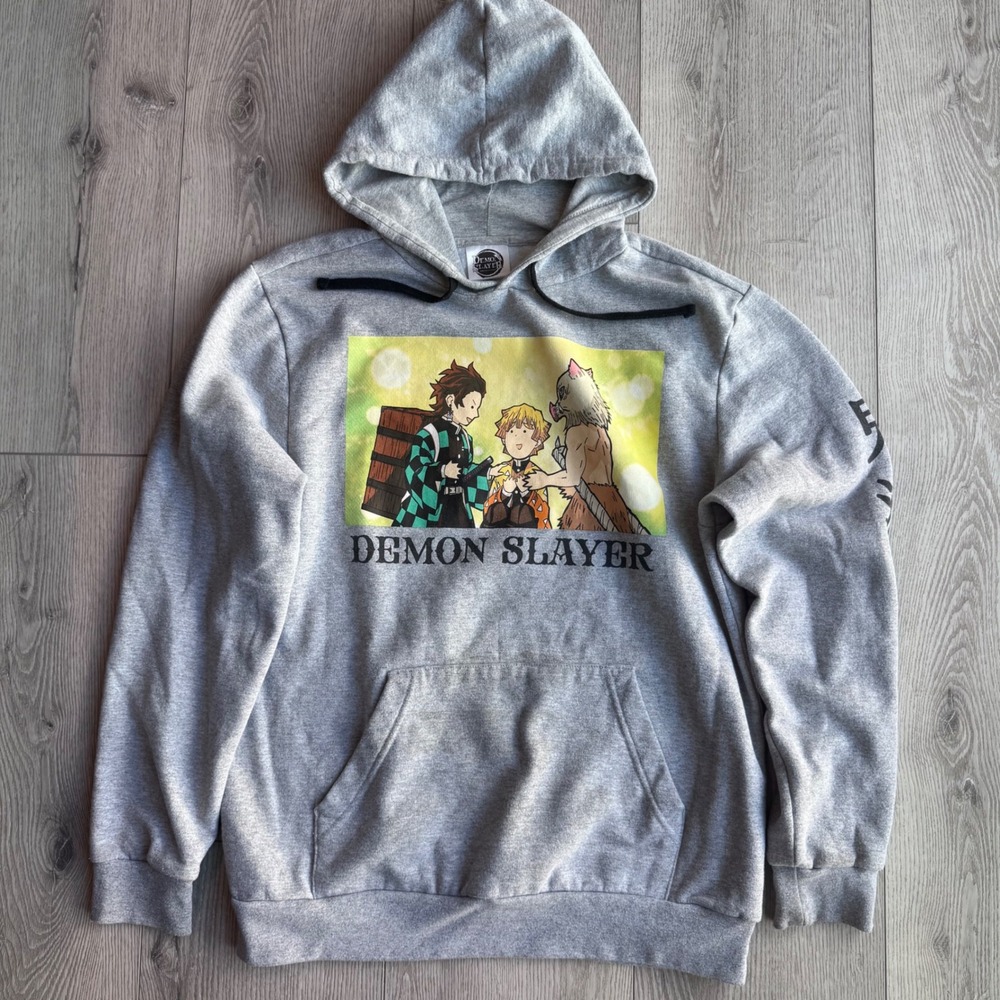 Demon Slayer Kimetsu no Yaiba Gray Graphic Hoodie Anime Tanjiro Zenitsu Medium